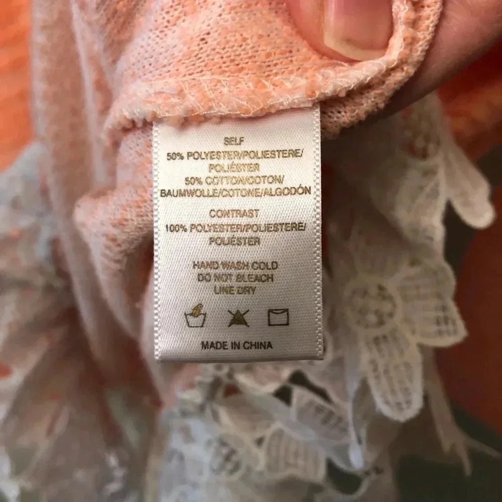 Anthropologie Sunday in Brooklyn lace hem sweater peach pull over top medium